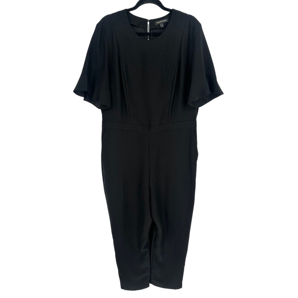 Banana Republic 14 Black Jumpsuit Flutter Sleeve Wide Leg Party Workwear Event